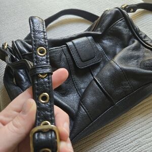 Junior Drake Black Leather Shoulder Bag with Gold Hardware